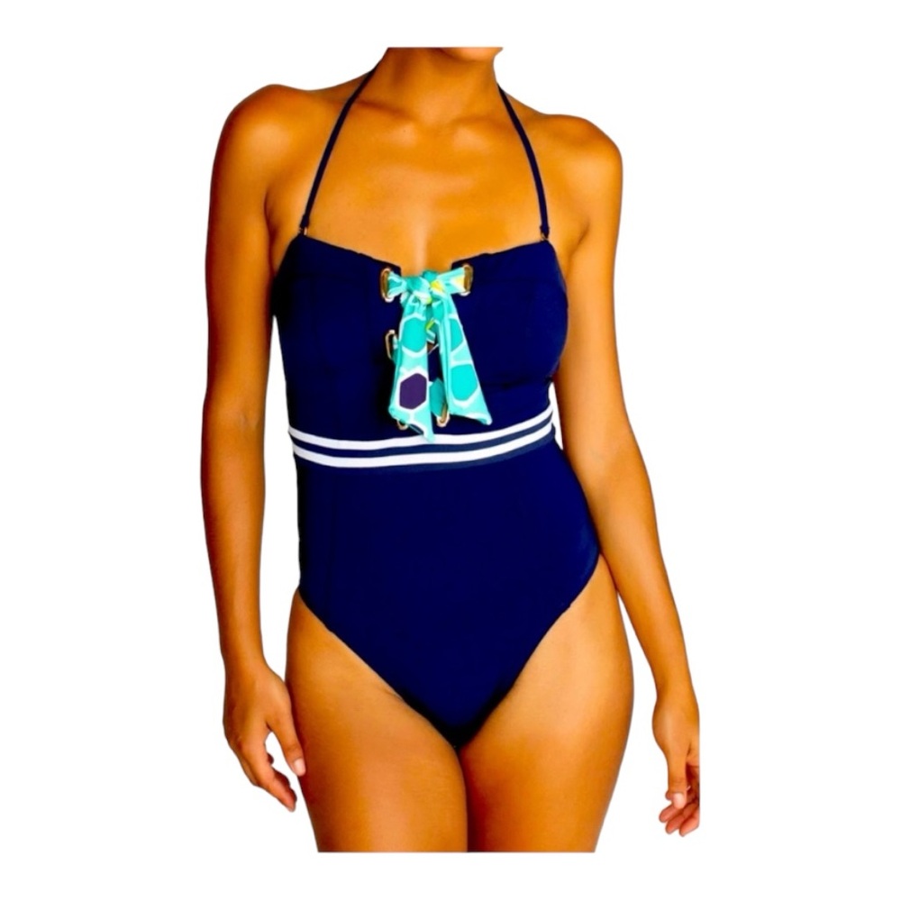 Trina Turk Made In Shade Bandeau Swimsuit Midnight Sz 12
